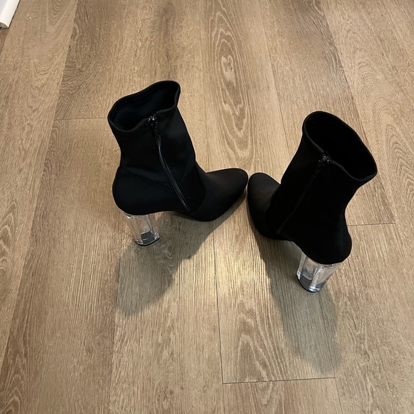 Black Heeled Booties with Acrylic Heel - Picture 3 of 5